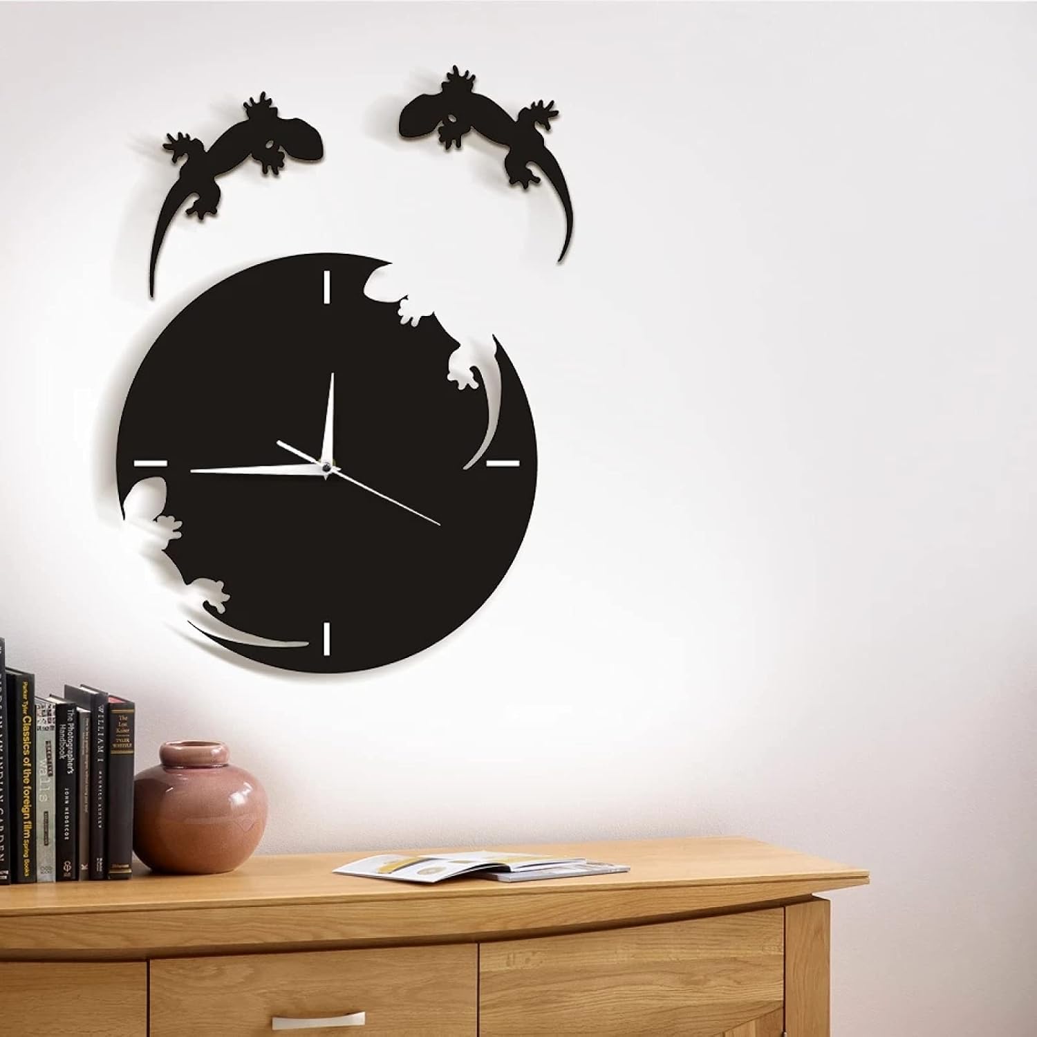 Orologio da Parete Gechi Fuga Dall'orologio da Parete Design Moderno Salamandra Geco Lucertola Orologio da Parete Animale Silhouette Rettile Home Decor