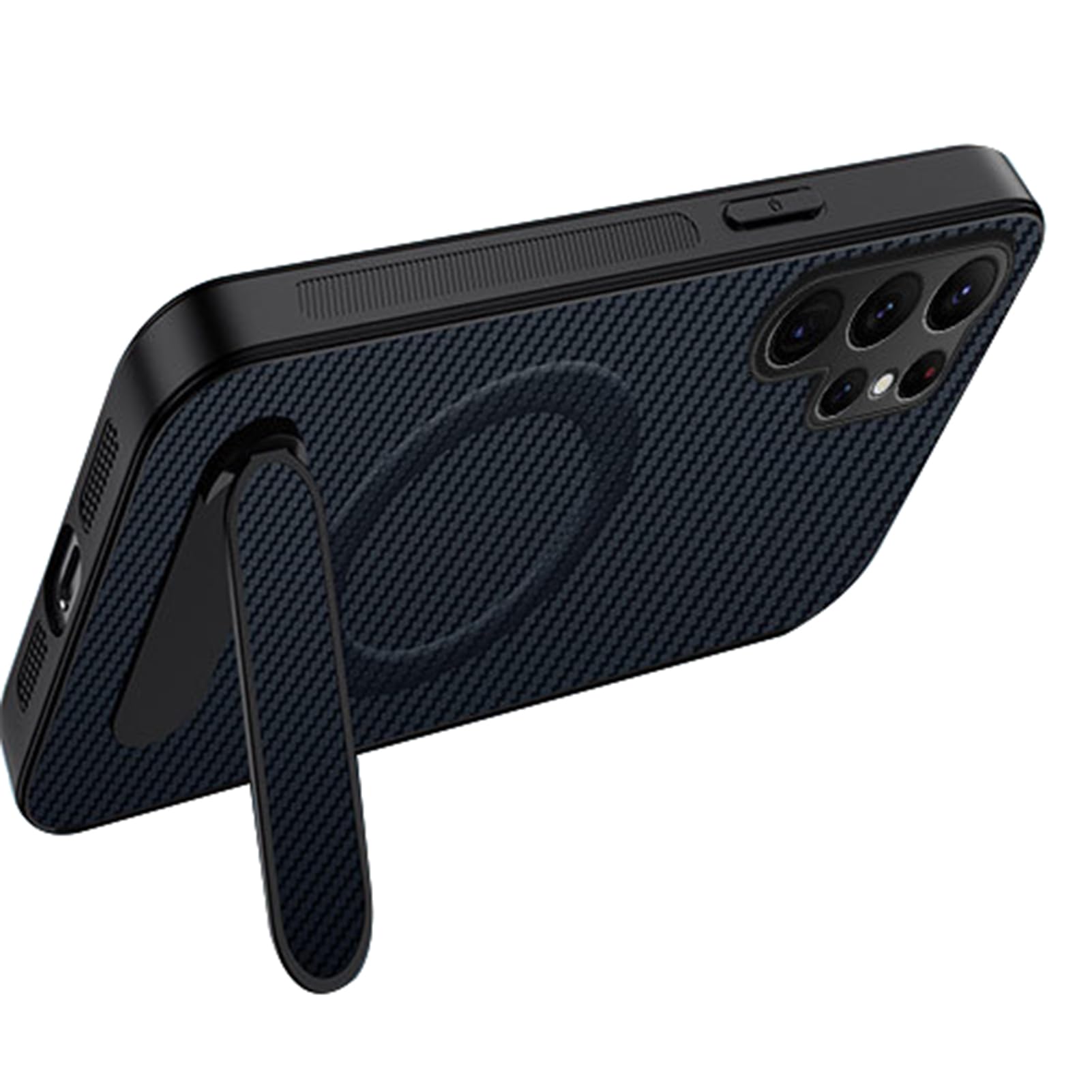 Housse cuir Samsung S26+ antichoc finition carbone bleu sophistiqué
