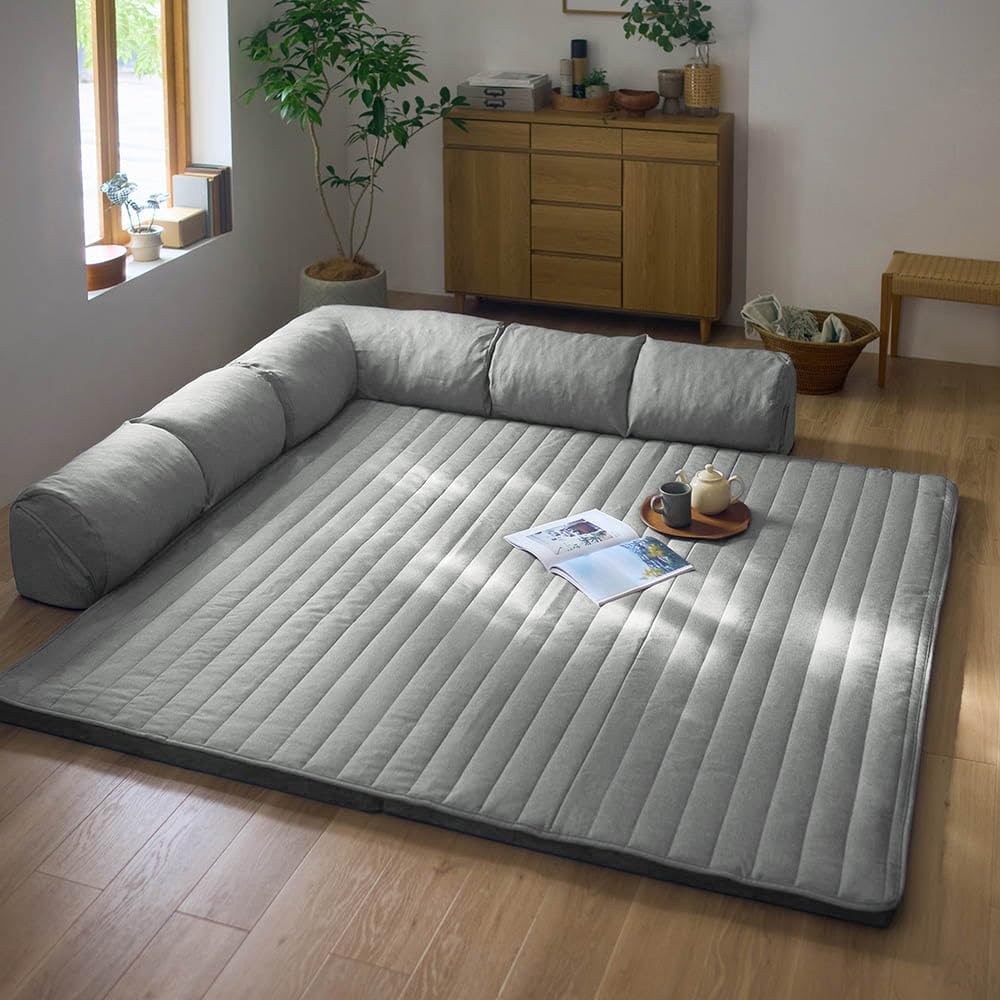 【Nyg】ベルメゾン ローソファー 極厚ラグ グレー 極厚ラグのカバーが洗えるダブルコーナークッション（ローソファー