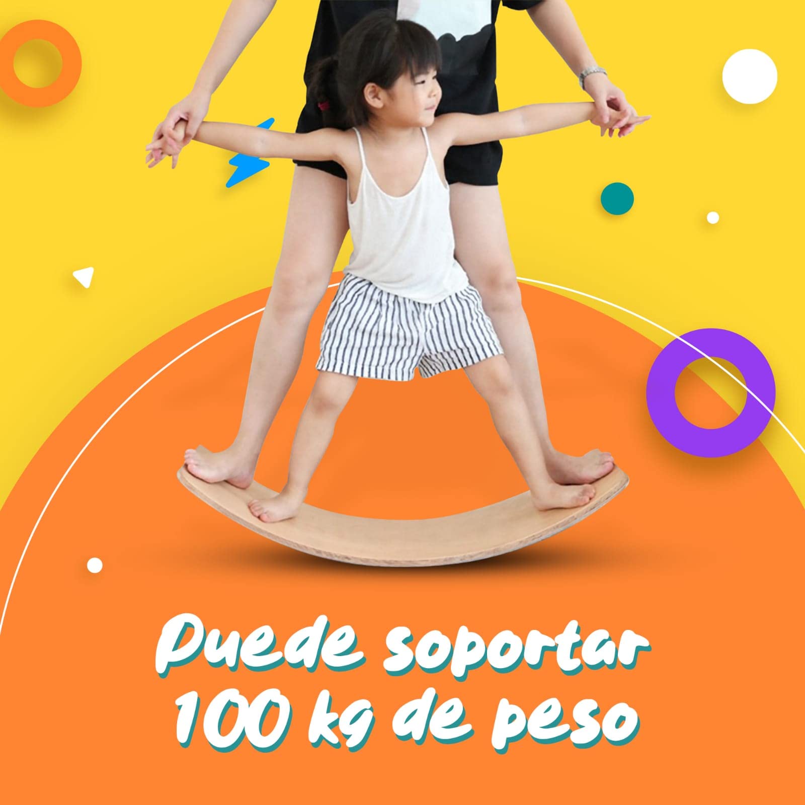 TWR ® - Tabla Curva con Certificado CE - Talla L - Ecológica y Artesanal de Madera Fabricada en España. Acabado Natural.Tabla Equilibrio. Tabla Montessori .Tabla de Equilibrio/Tabla Madera niños