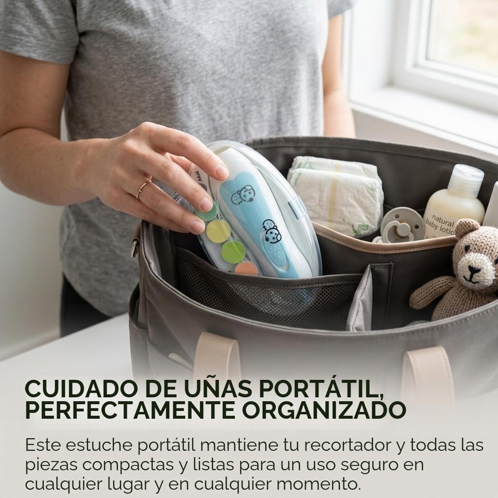 Royal Angels Lima de Uñas Eléctrica para Bebé 21 en 1 con Estuche Rotulado, 13 Almohadillas de Repuesto Extra, Kit de Manicura Seguro para Recién Nacidos y Niños, Cortador Silencioso con Luz LED(azul)