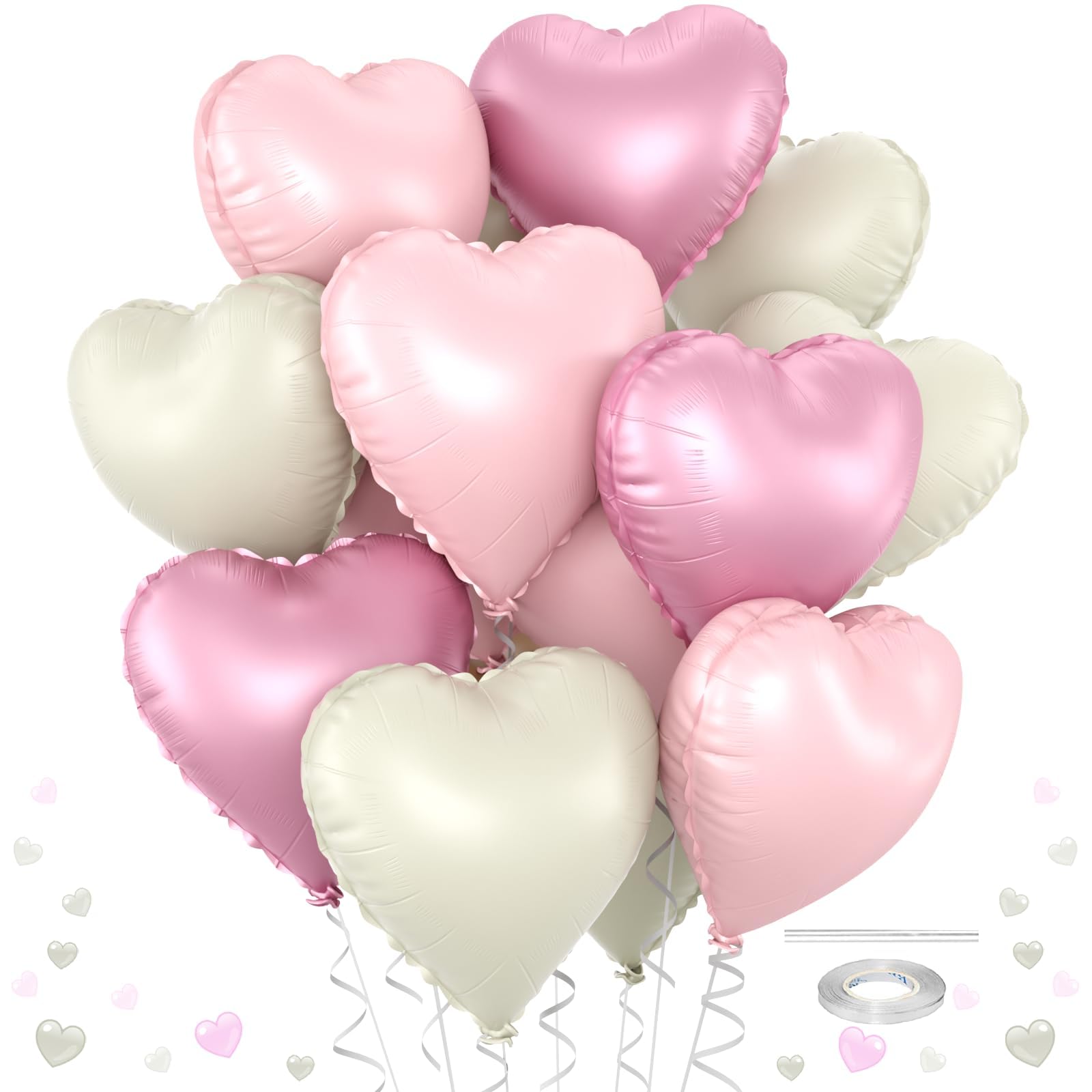 12 Pcs Heart Balloons, 18 inch Pink White Heart Shaped Balloons, Big Foil Helium Balloon, Pink Love Foil Balloon for Wedding Baby Shower Valentine