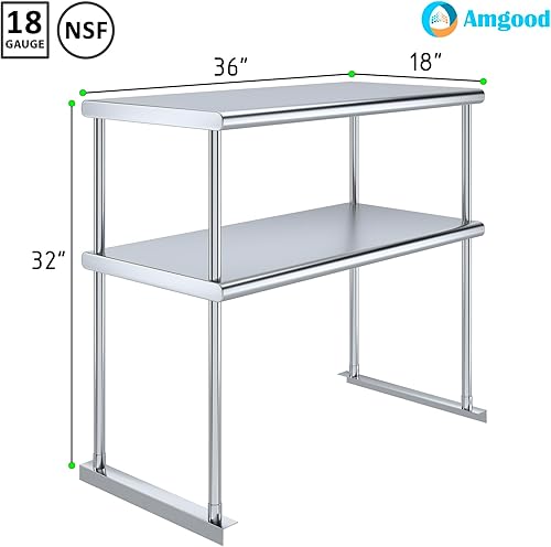 Vista 63 de AmGood Estante Doble Acero Inoxidable NSF - Muchos (30" Largo x 18" Profundo)