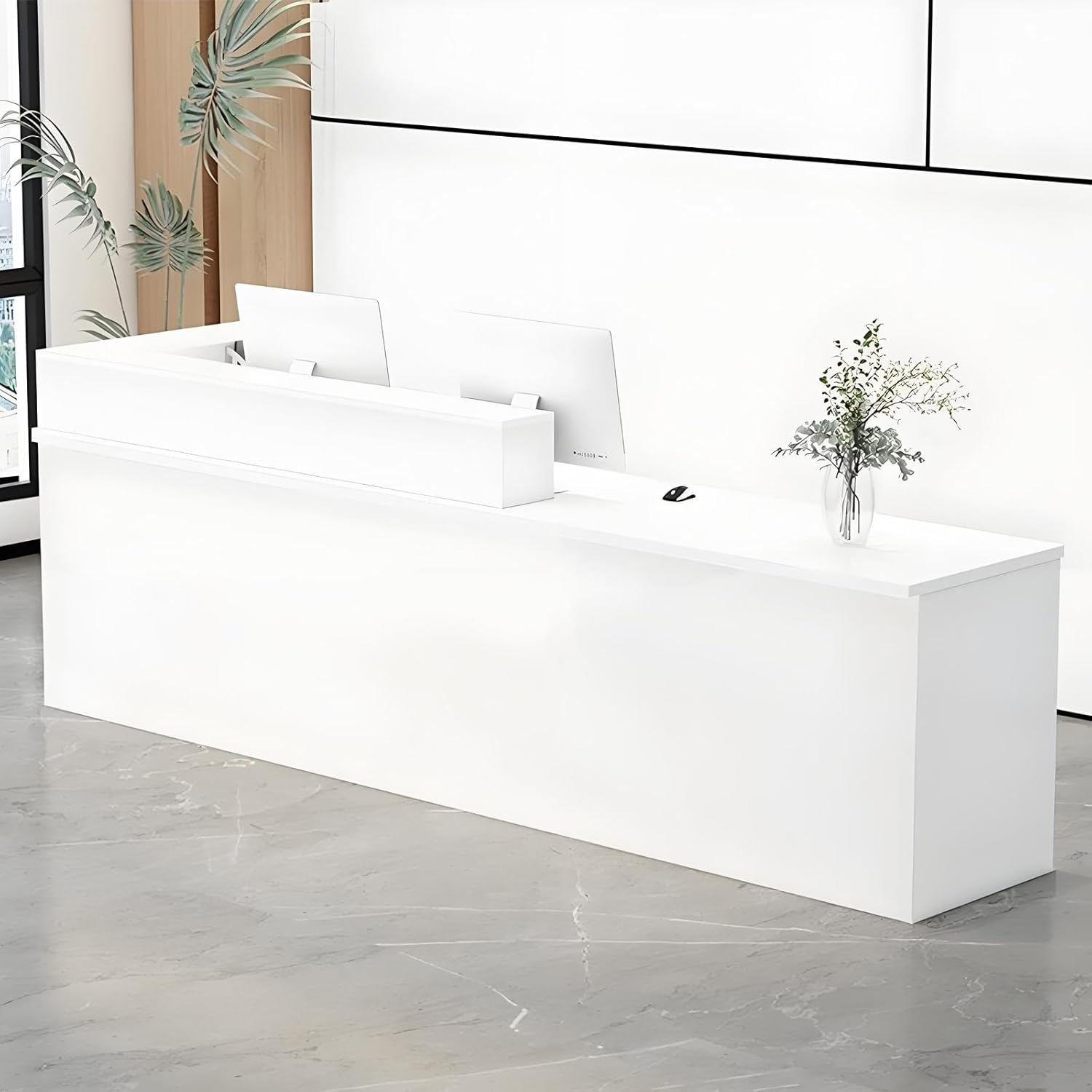 Reception Desk with Counter, Modern Front Desk with Storage, Cashier Counter for Office, Salon, Boutique, Coffee Shop, Store, Multiple Sizes & Colors