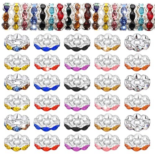 120 Pack 12 mm Large Hole Focal Beads Rhinestone Wave Spacer Multicolor Rondelle Spacers Beads Fancy Glitter Wave Diamond Crystal Bead Bulk Beadable Spacer Bead for Jewelry Making Pens