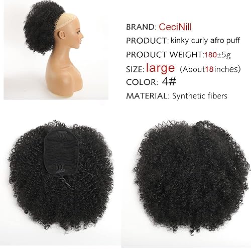 Miniatura 2 de Extensión de cola de caballo rizada con cordón para mujeres negras, extensiones de cabello sintético corto afro kinkys rizado con dos clips (#4)