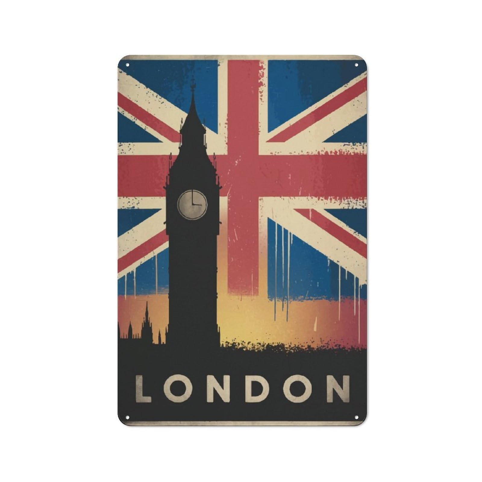 Junmoney London Skyline Retro-Style Tin Wall Plaque 30X20cm For Café Or Home Bar, New Home Wall Decor For Home Bar Enthusiasts
