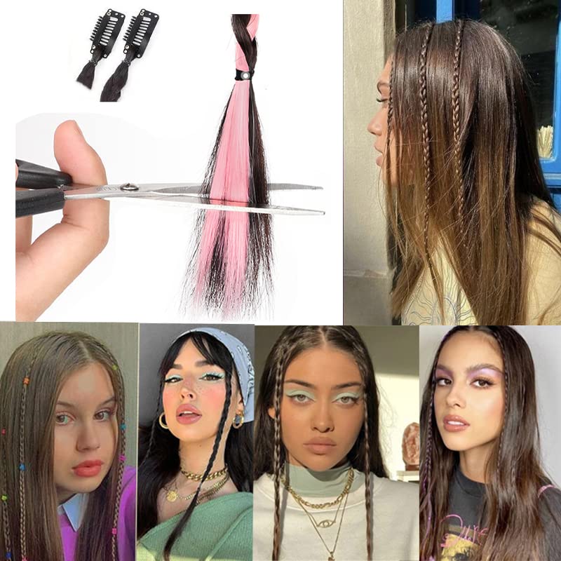 Miniatura 7 de Peluca sintética de 18 pulgadas, 6 piezas de trenzas de bebé, cortina frontal con flequillo, extensiones de cabello largo con clip, trenzas de cola