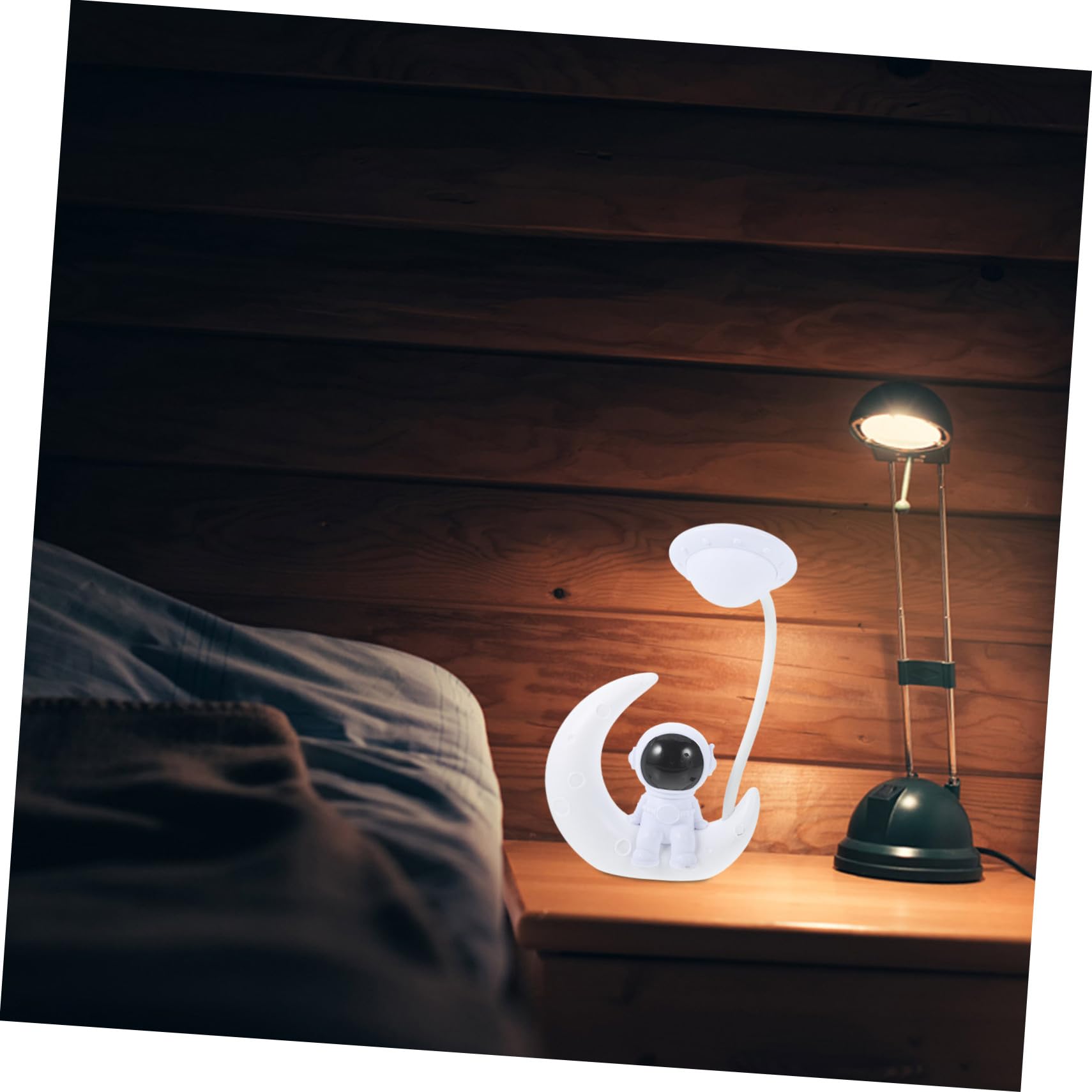 OUNONA Lámpara de Noche Astronauta y Luna LED USB Azul y Plateado, Luz Nocturna Compacta para Dormitorio y Decoración, Set de 2 Piezas para Ambiente Cálido