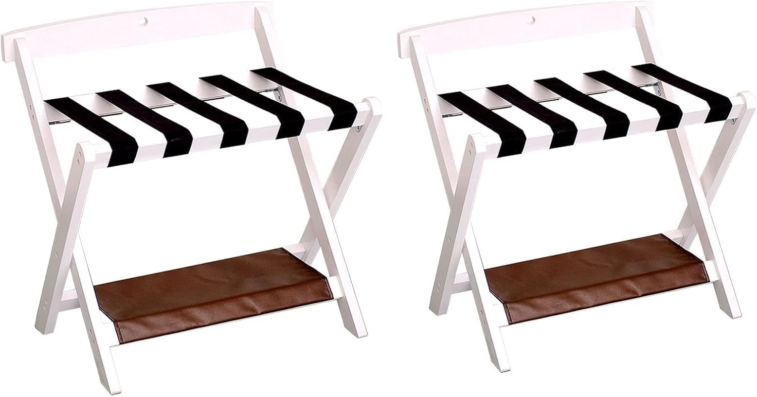 MSHGSKU Luggage rack 2-Pack Hotel Luggage Rack - Luggage Stand With Backrest And Shoe Rack(White)
