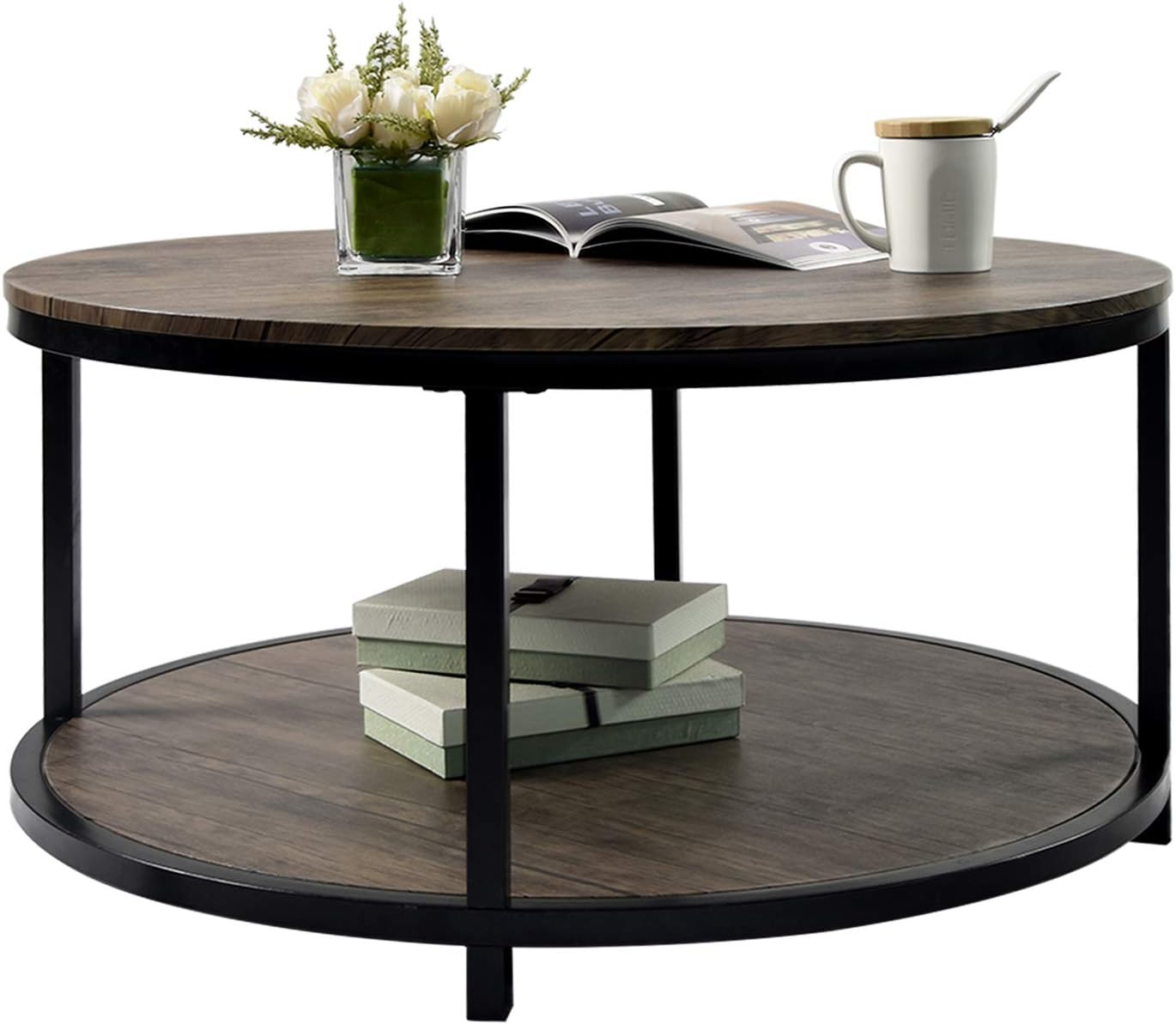 60% Off Discount EdMaxwell Round Coffee Table 35.8 Rustic Vintage Industrial Design Furniture Sturdy Metal Frame Legs Sofa Table Cocktail Table with Storage Open Shelf for Living Room, Easy Assembly, Gray Brown Best Cyber Monday 🔥 EdMaxwell Round Coffee Table 35.8 Rustic Vintage Industrial Design Furniture Sturdy Metal Frame Legs Sofa Table Cocktail Table with Storage Open Shelf for Living Room, Easy Assembly, Gray Brown