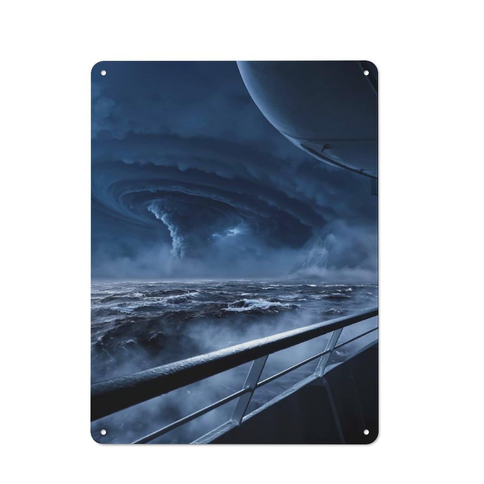 Metal Wall Sign 40x30cm Featuring Hurricane over The Ocean for Bar Or Restaurant, for Themed Interiors in Bars And Restaurants