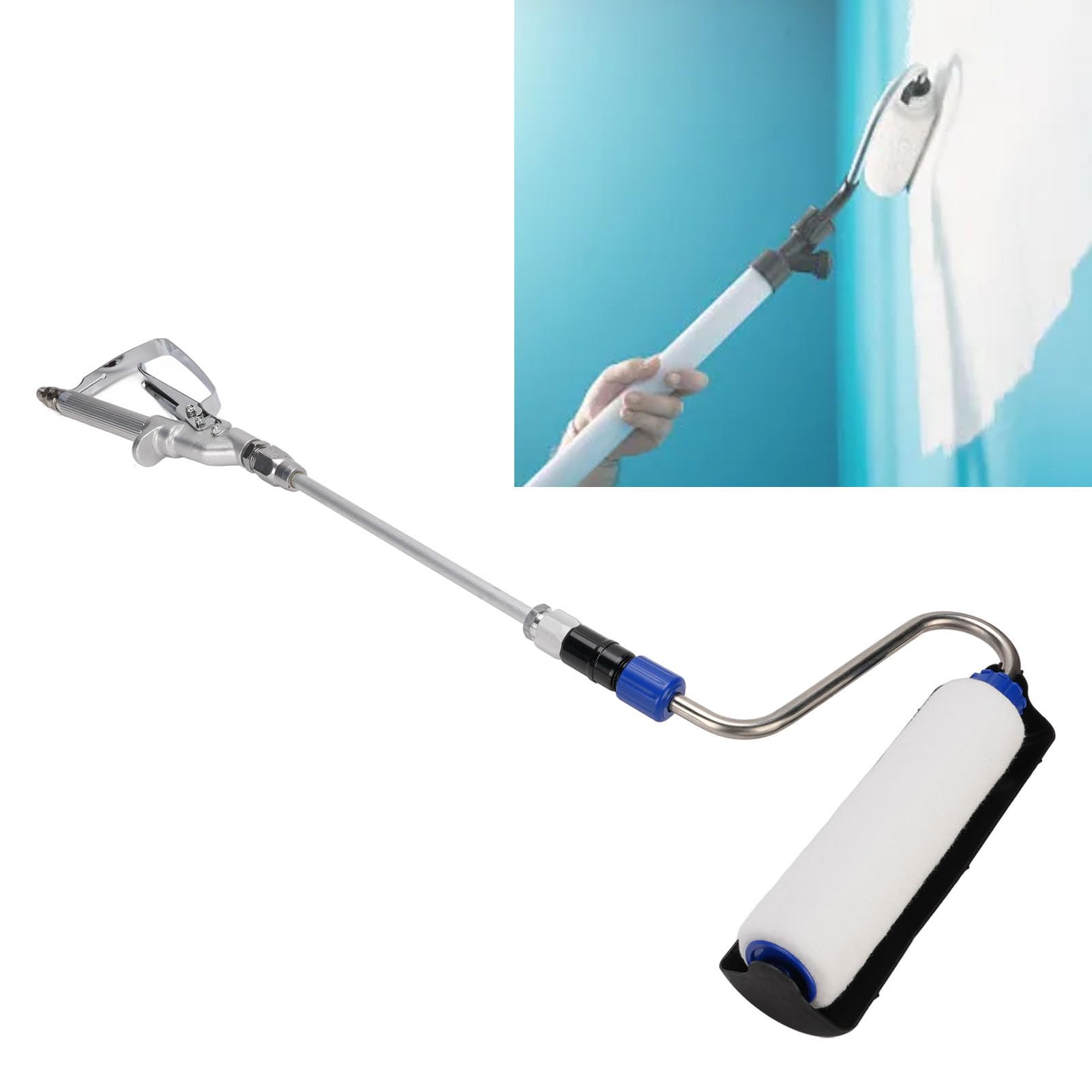 Rouleau de peinture électrique Airless - Brosse auto-amorçante efficace pour bricolage - Acier inoxydable - Alliage d'aluminium