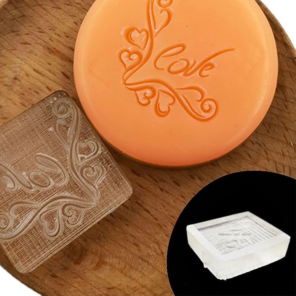 Hsioluted Day Soap Stamp Soap Embossing Stamp Love Heart Pattern Natural Chapter with Handle for Acrylic