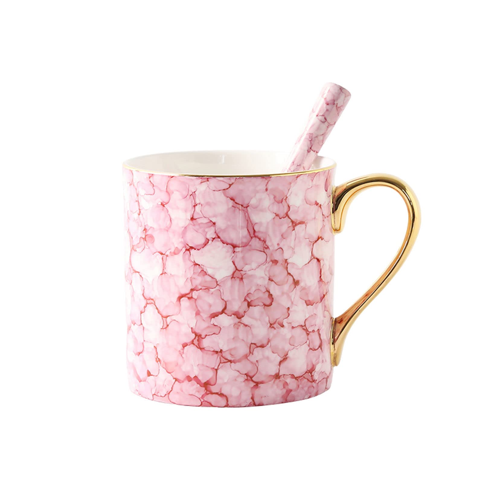 Persönliche Kaffeebecher, Keramiktasse, Kaffeetasse, 380 ml, Marmormuster, große Kaffeetasse, Keramiktasse mit Henkel, Mikrowellentasse, for Hafer, Milch, Kaffee, Tee, Rosa (Color : Pink)