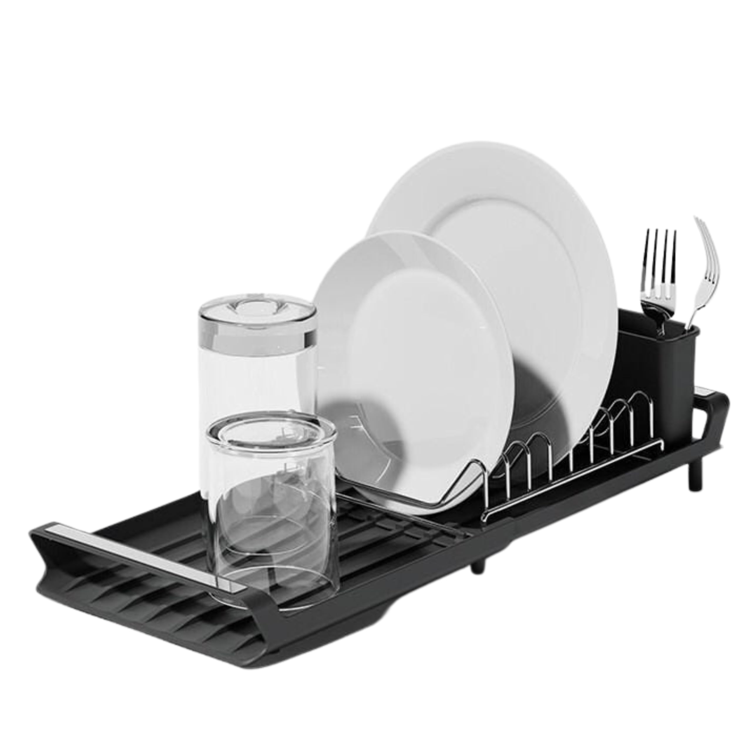 Dish Drying Rack, Expandable Kitchen Dish Racks for Kitchen Counter with Inclined Sloped Drain, Removable Stainless Steel Plate Rack & Utensil Holder, Collapsible Dish Drainer Grey, 11-19 in
