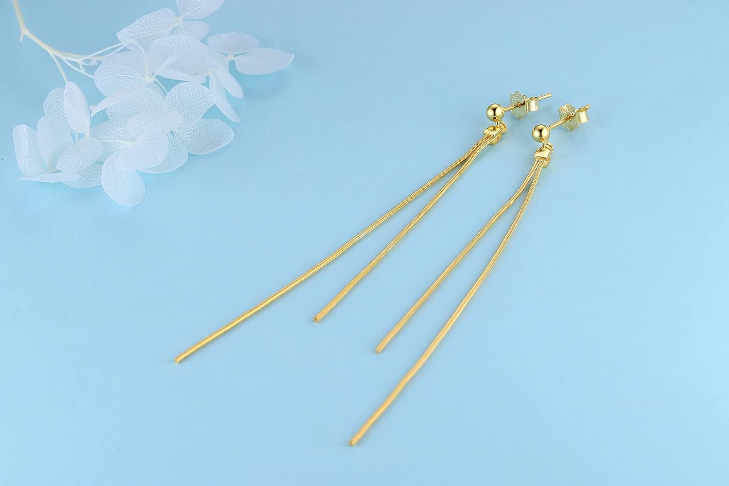 925 Sterling Silver Long Dangle Chain Tassel Line Threader Earrings for Women Girls - Image 4