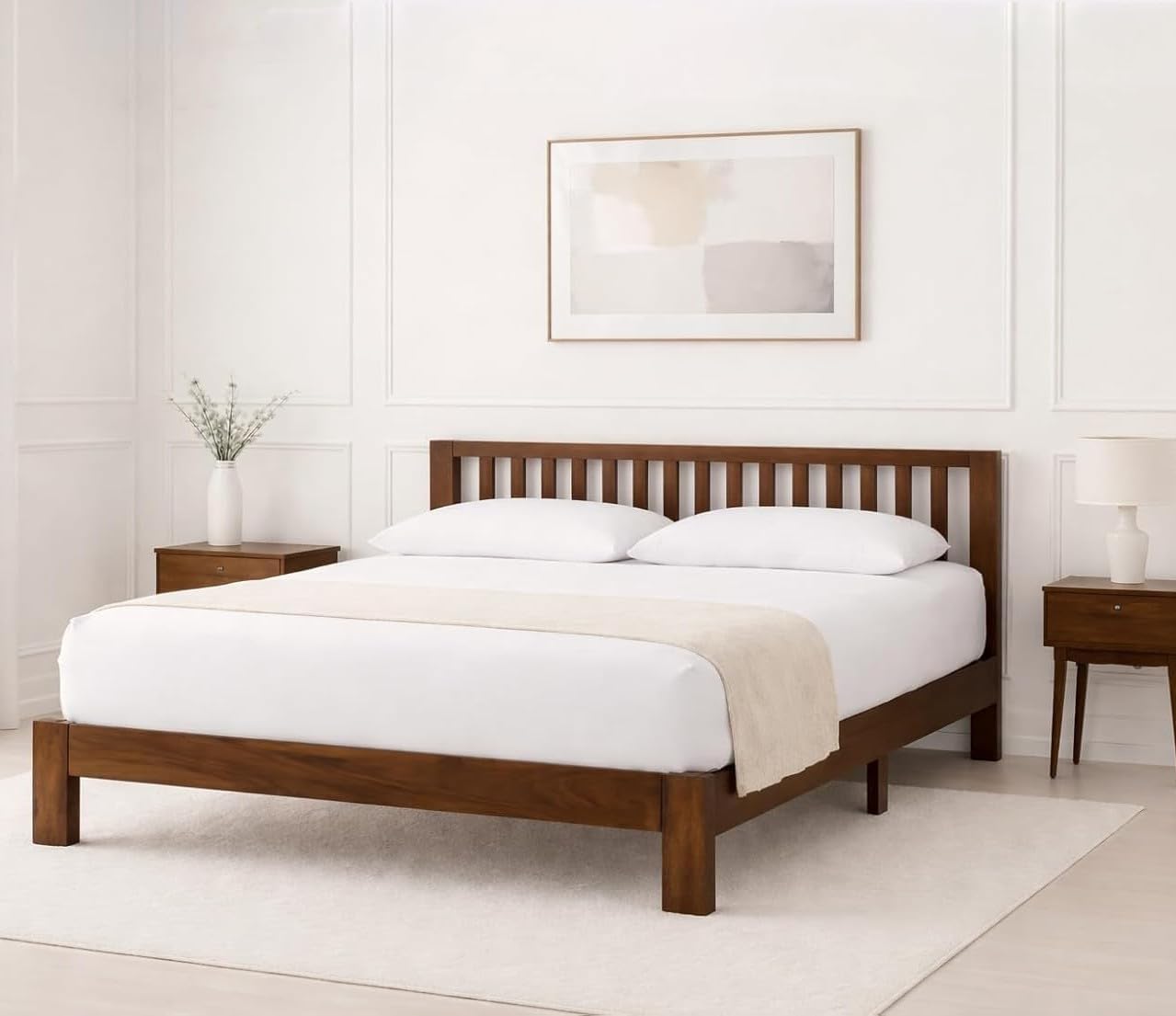King Size Solid Wood Premium Minimalist Bed | Modern Durable Double Bed - Walnut Finish - 78x72 inches-image-29