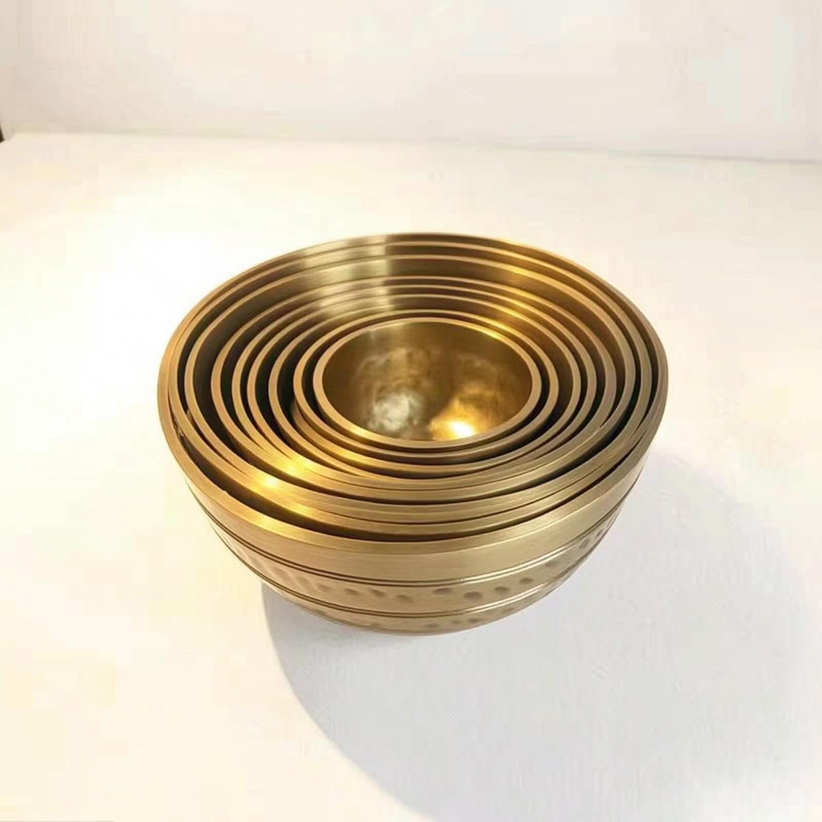 predolo 7 Pezzi Set di Campane Tibetane Dorate Campane Tibetane in Metallo Alta Risonanza Ciotola Dell'Himalaya per Operatori, Set Di 7 Ciotole Sonore In Metallo Con Motivo A Squame