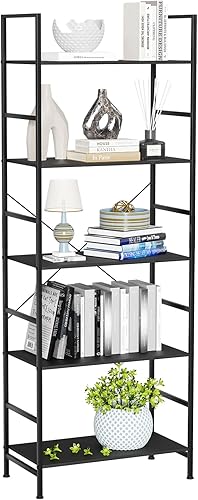 Estantería con 5 niveles, estantería con marco de metal, organizador alto de almacenamiento, estantería moderna, estantes abiertos para el hogar,