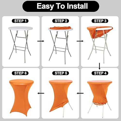 Vista 35 de FestiCorp Paquete de 6 manteles de elastano negro para mesa de cóctel, manteles redondos elásticos para fiestas, DJ, bares, bodas, cumpleaños