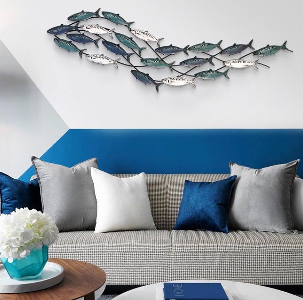 FLYUFO Adornos Pared Metalicos Peces, Hierro Forjado 3D Escultura de Pared de Metal Decorativa decoración Creativa para Colgar en la Pared en 3D para La Decoración del Hogar