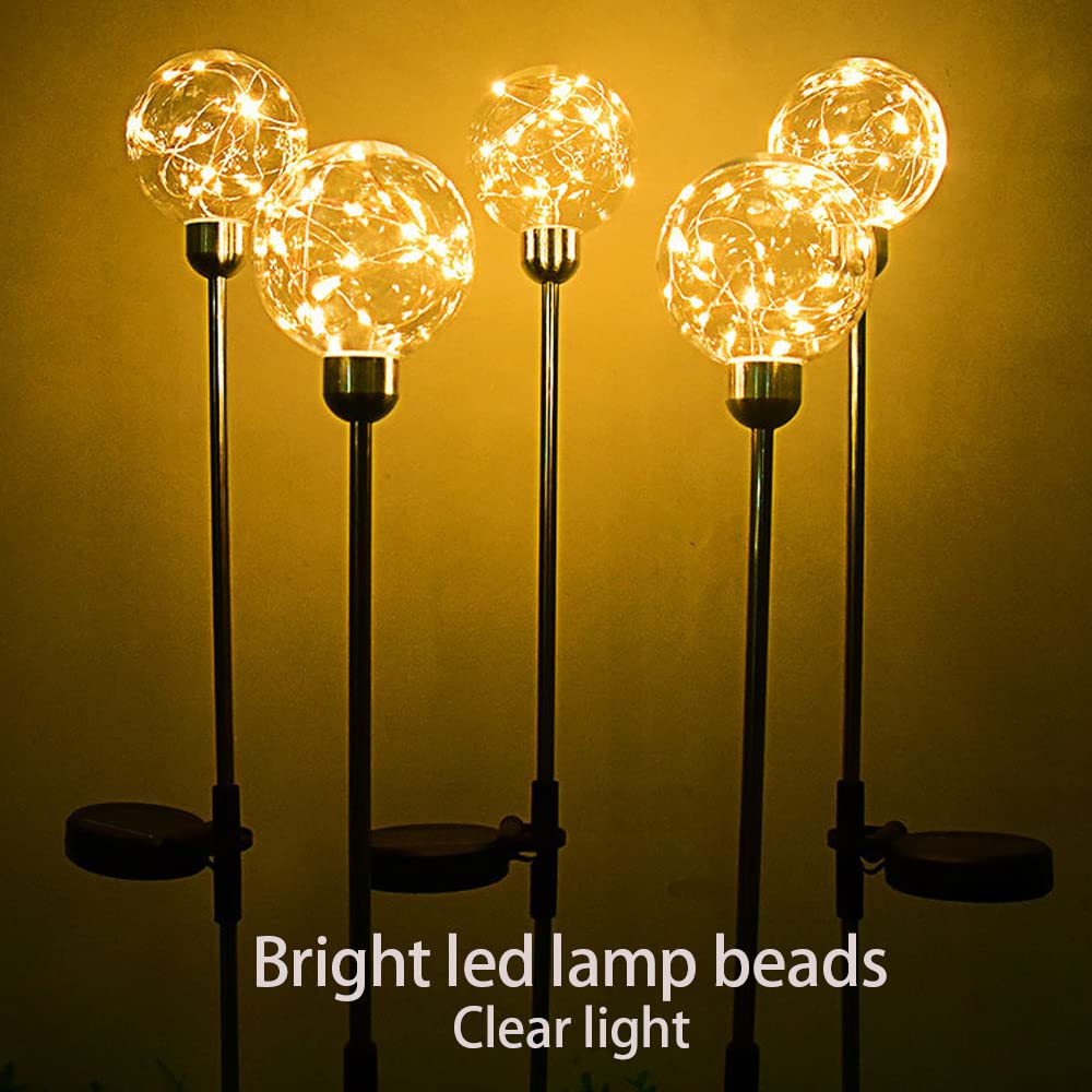2 szt. Ball Reed Solar Lights, Outdoor Garden Light, LED Lampa trawnikowa z drutu miedzianego, Wodoodporna dekoracyjna lampa podłogowa z kołkiem (10 CM)