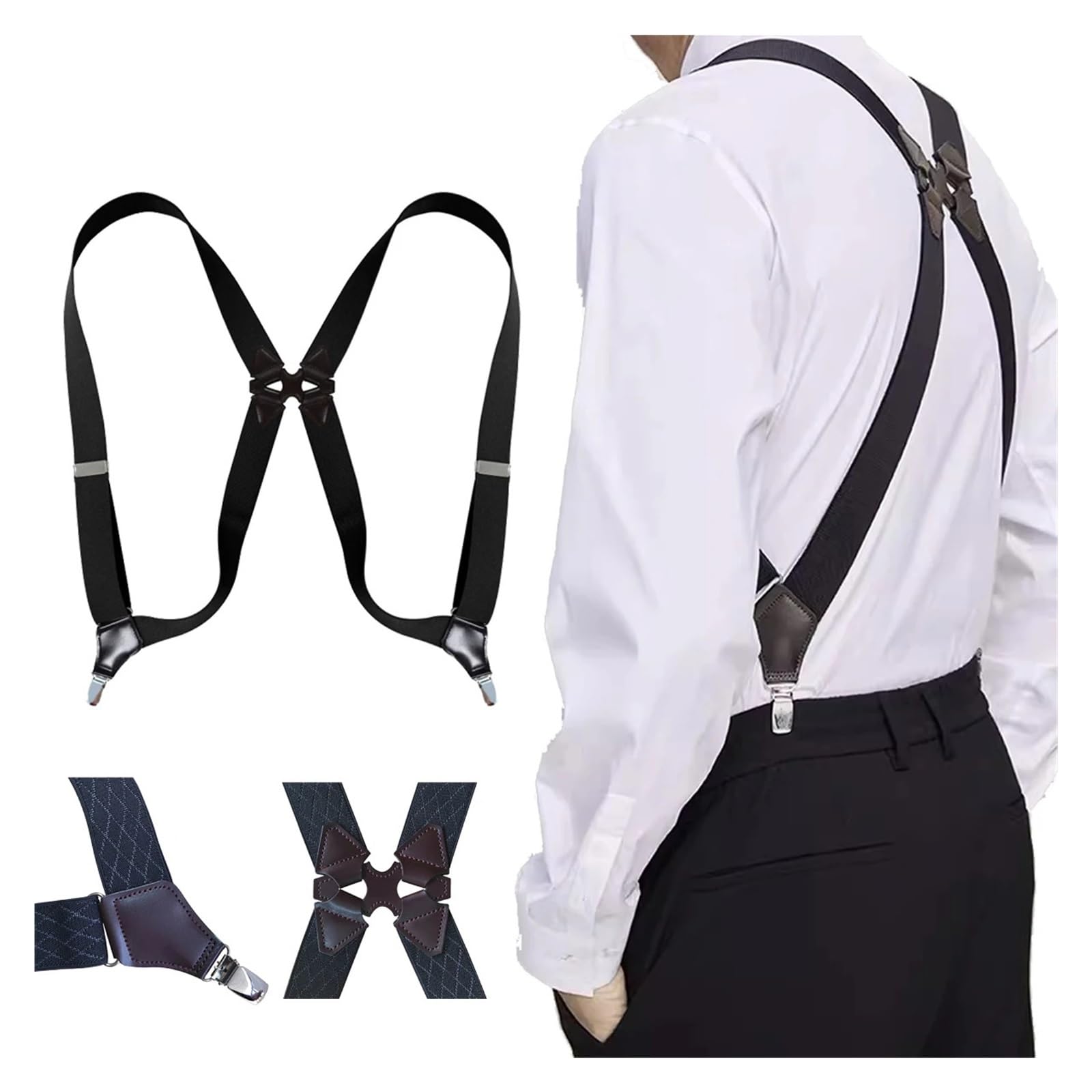 Tirantes For Hombre, 3,5 Cm De Ancho, Elásticos, Ajustables, Con Clip En La Espalda For Camisa Y Pantalón para trajes y ropa formal