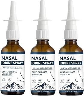 Iodine Nasal Spray, Daily Nasal Cleanse & Care Mist, Fine Non-Medicated Mineral Formula for Dry Air, Travel & Daily Care, 60ml(3pcs)