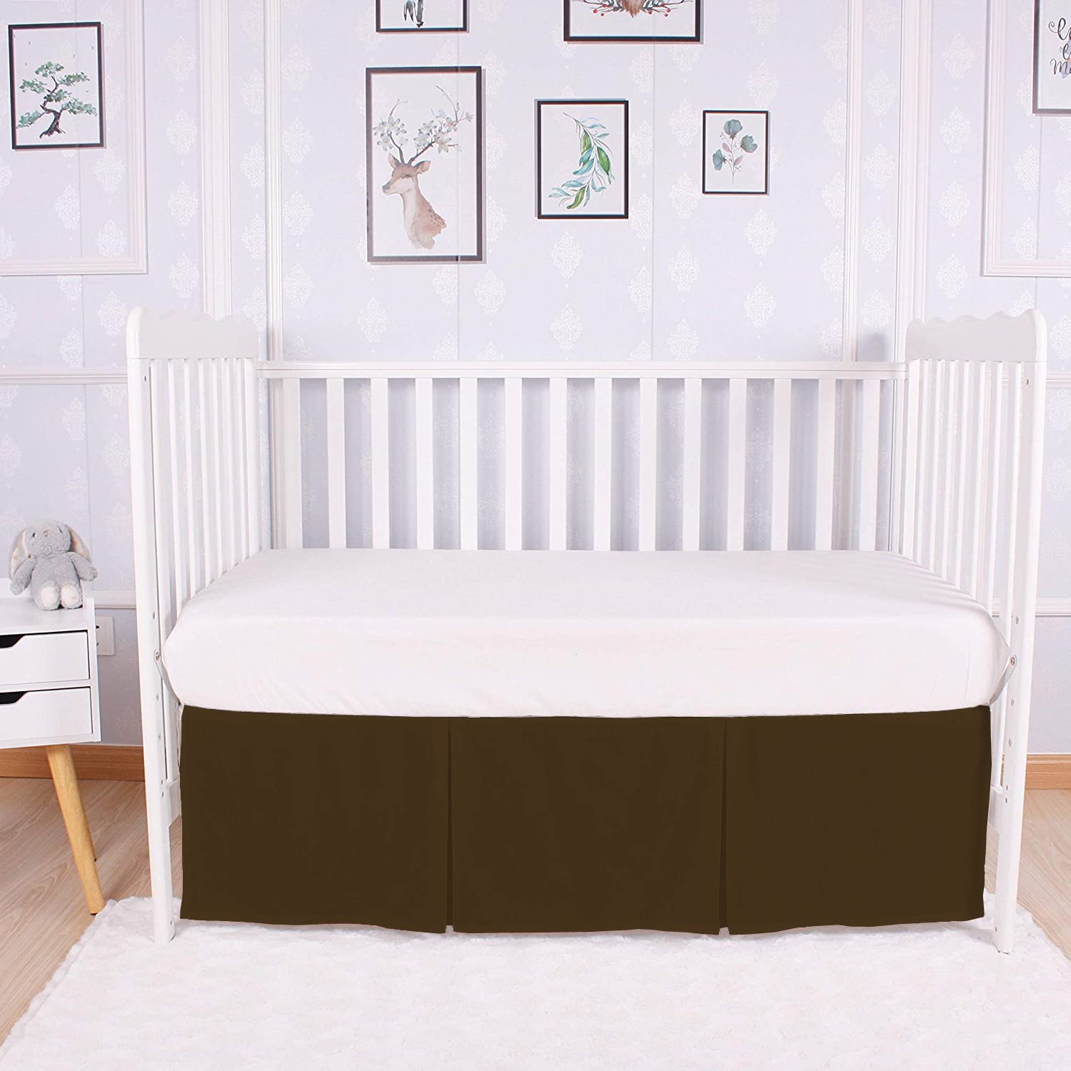 Box Pleated Mini Crib Bed Skirt Premium 100% Cotton 800 Thread Count Nursery Crib Toddler Bedding Crib Bedskirt for Baby Boys or Baby Girls, (24" x 38") + 10" Drop Lenght - Chocolate Solid