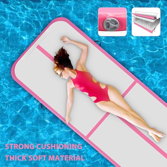 Inflatable Gymnastics Mat Tumble Track Gym Floor Mat 2M-6M Air Tumbling Training Track Thick 10cm with Electric Pump for Gymnastics Home Kids Tumble Training Yoga Water Pilates