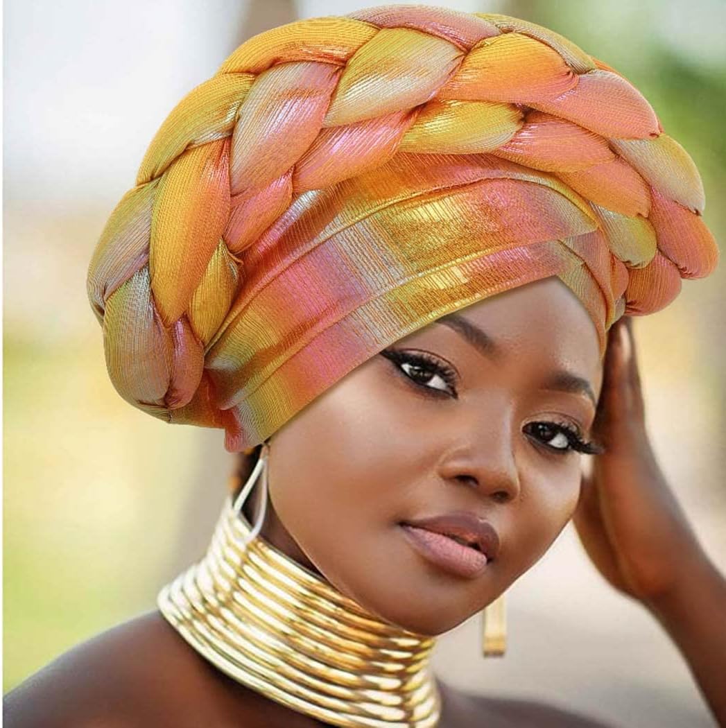 Woeoe Beanie Cap Head Wrap Double Braid Pre-Tied Head Scarf Twisted Stretchy African Head Turban for Women and Girls - Image 4
