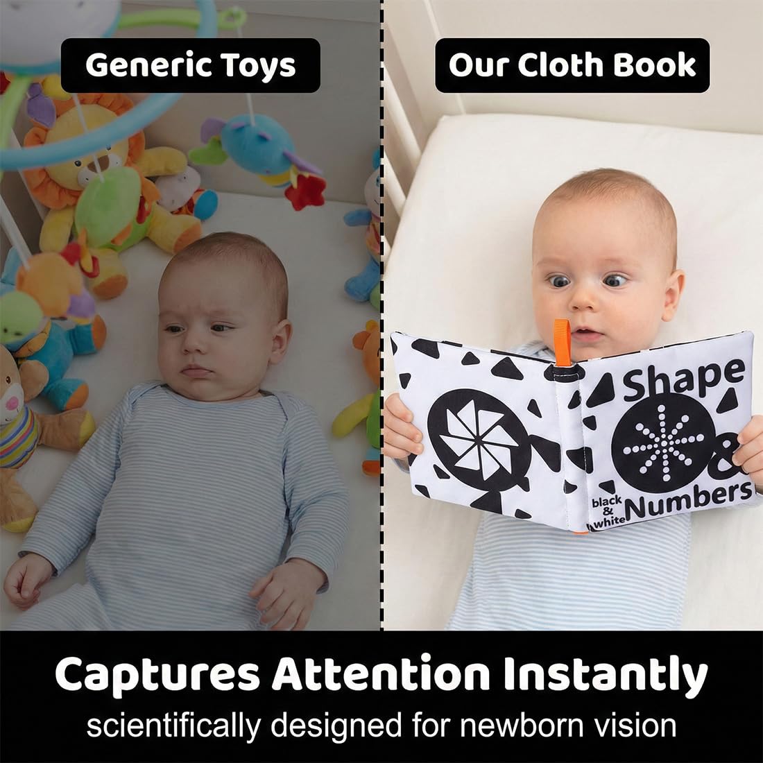 Livre d'Éveil Noir et Blanc Bébé 0-12 Mois, Livre noir et blanc bébé, Image noir et blanc bébé,Livre Sensoriel Pliable à Haut Contraste, Jouet Montessori Cadeau de Naissance Unisexe