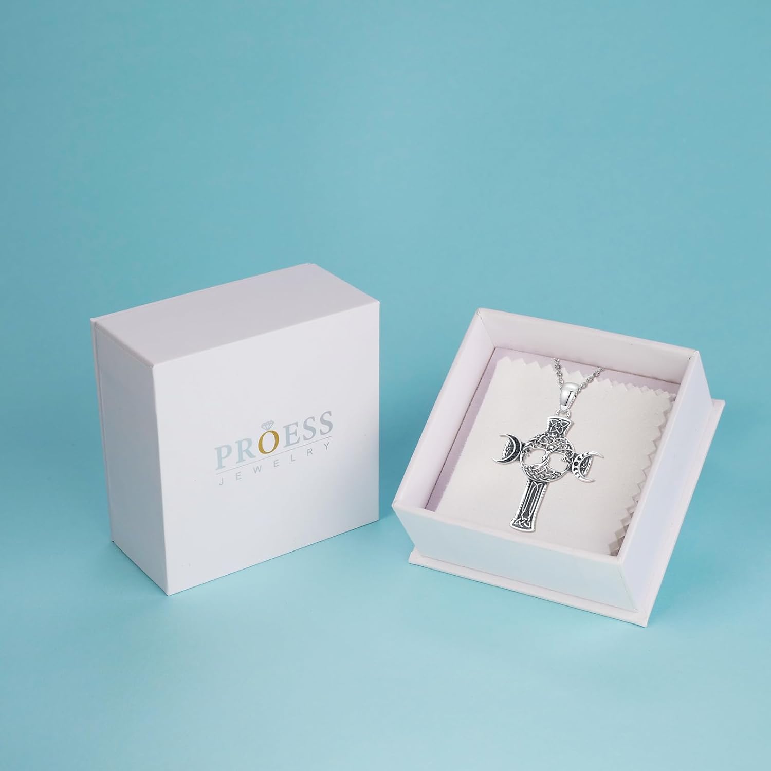 PROESS Triple Moon Goddess Necklace 925 Sterling Silver Tree of Life Cross Pendant Egyptian Jewelry for Women Men - Image 8