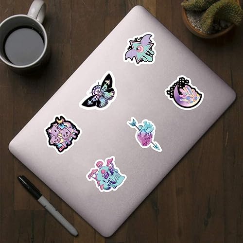 Miniatura 3 de Calcomanías de estilo B gótico pastel (500 unidades), 10 hojas de calcomanías gráficas de terror de dibujos animados, rollo de sellos autoadhesivos