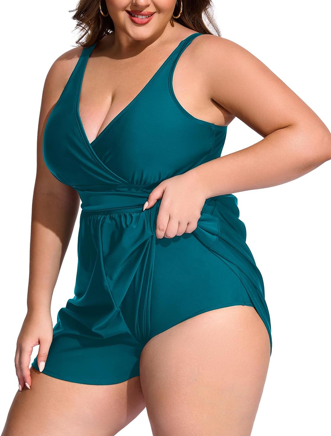 Smismivo Plus Size Swim Rompers One Piece Swimsuit Women Modest Bathing Suit with Pockets 2026 Full Coverage Swimwear