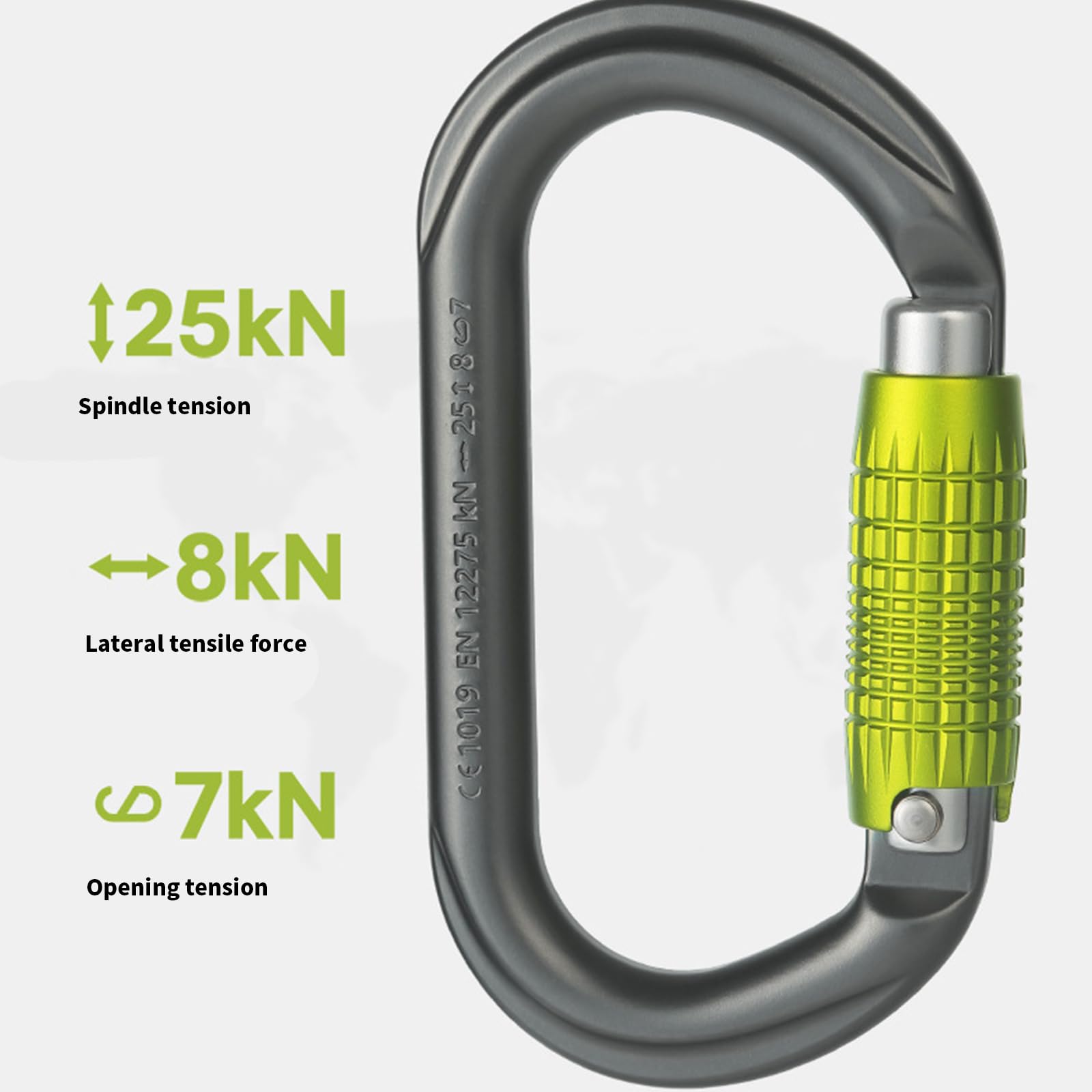 Mosquetón de aleación de aluminio de 25 KN, gancho en forma de D con diseño de bloqueo de tornillo de seguridad para escalada en roca, camping, hamacas de seguridad