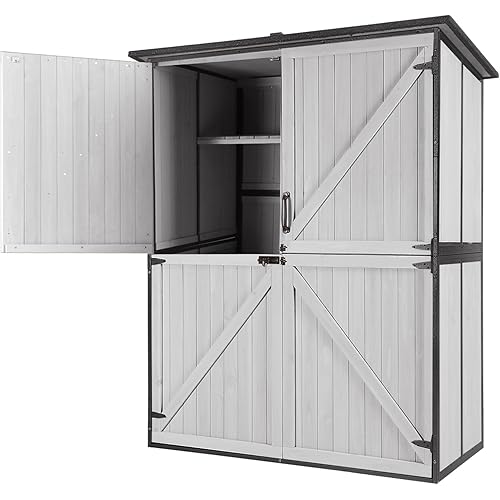 GUTINNEEN Outdoor Storage Shed with Metal Frame,Wooden Tool Cabinet with Adjustable Shelfs, House Garden Shed for Backyard Garden Patio Lawn