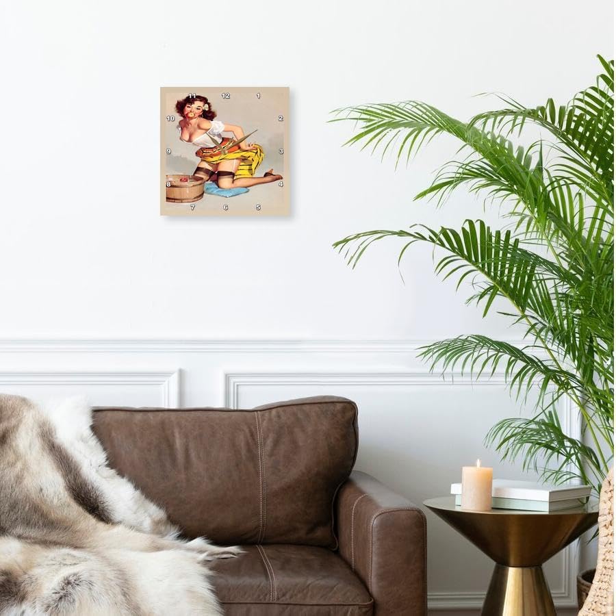Miniatura 2 de 3dRose Retro Pinups  imagen de Retro Elvgren Pinup subir y bajar para manzanas  relojes de pared