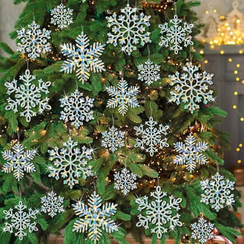 36 stuks iriserende plastic sneeuwvlokken - hangende decoraties voor wintervakantie, Kerstmis, verjaardagsfeestjes