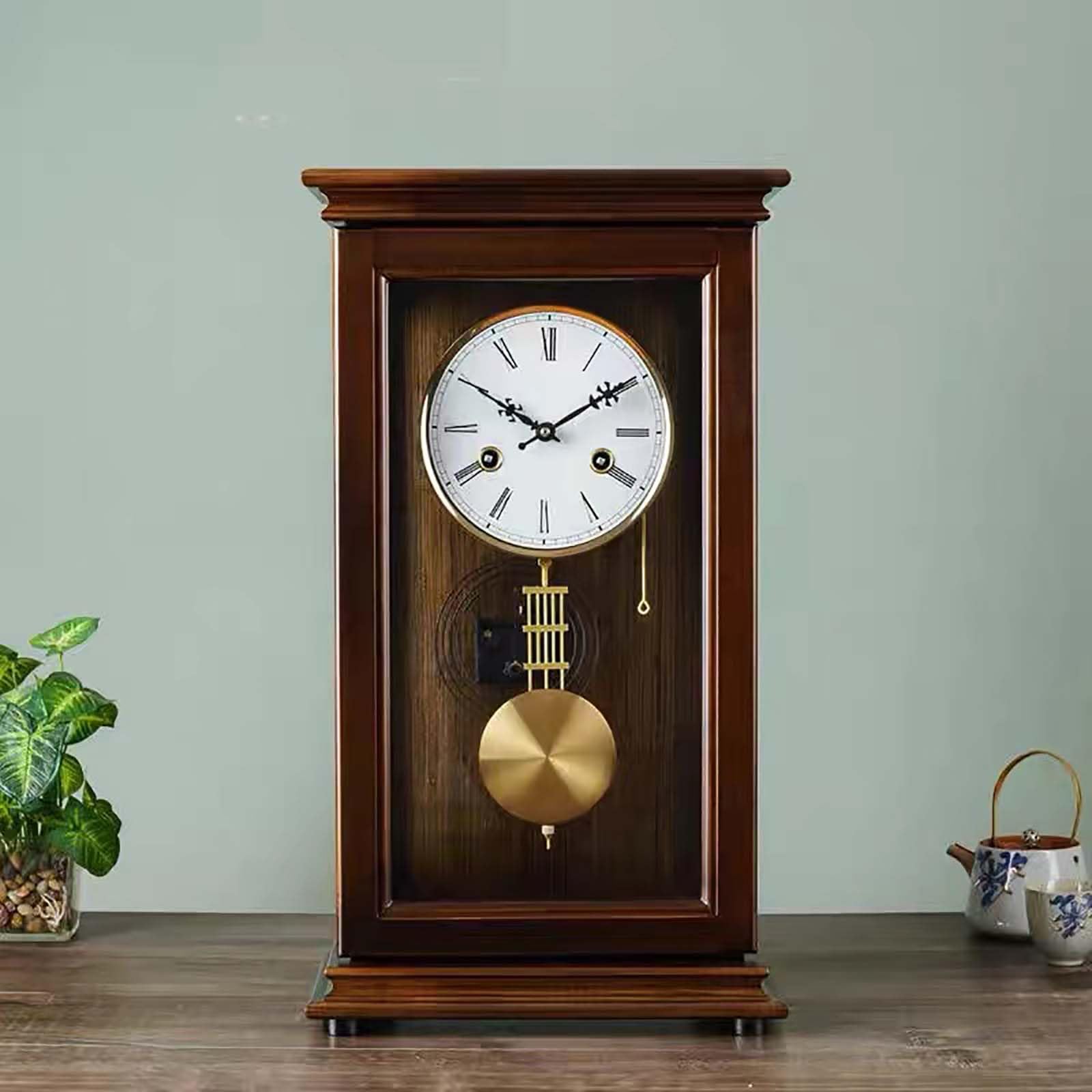 Zegar Ścienny Na Biurko W Stylu Vintage, Wahadłowy, Z Baterią, Z Drewna, Z Wahadłem, Do Salonu, Kuchni, Sypialni, Biura, Wystrój Domu W Stylu Vintage, Z Cyfrową Tarczą,Roman Dial