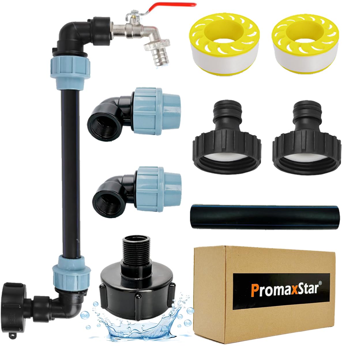IBC Tank Gooseneck 3/4 Inch Outlet Tap, S60 x 6 Tap Stopcock, 3/4 Inch IBC Adapter, IBC Tank Accessories for Rainwater Tank, Water Barrel, IBC Container (Red Handle)