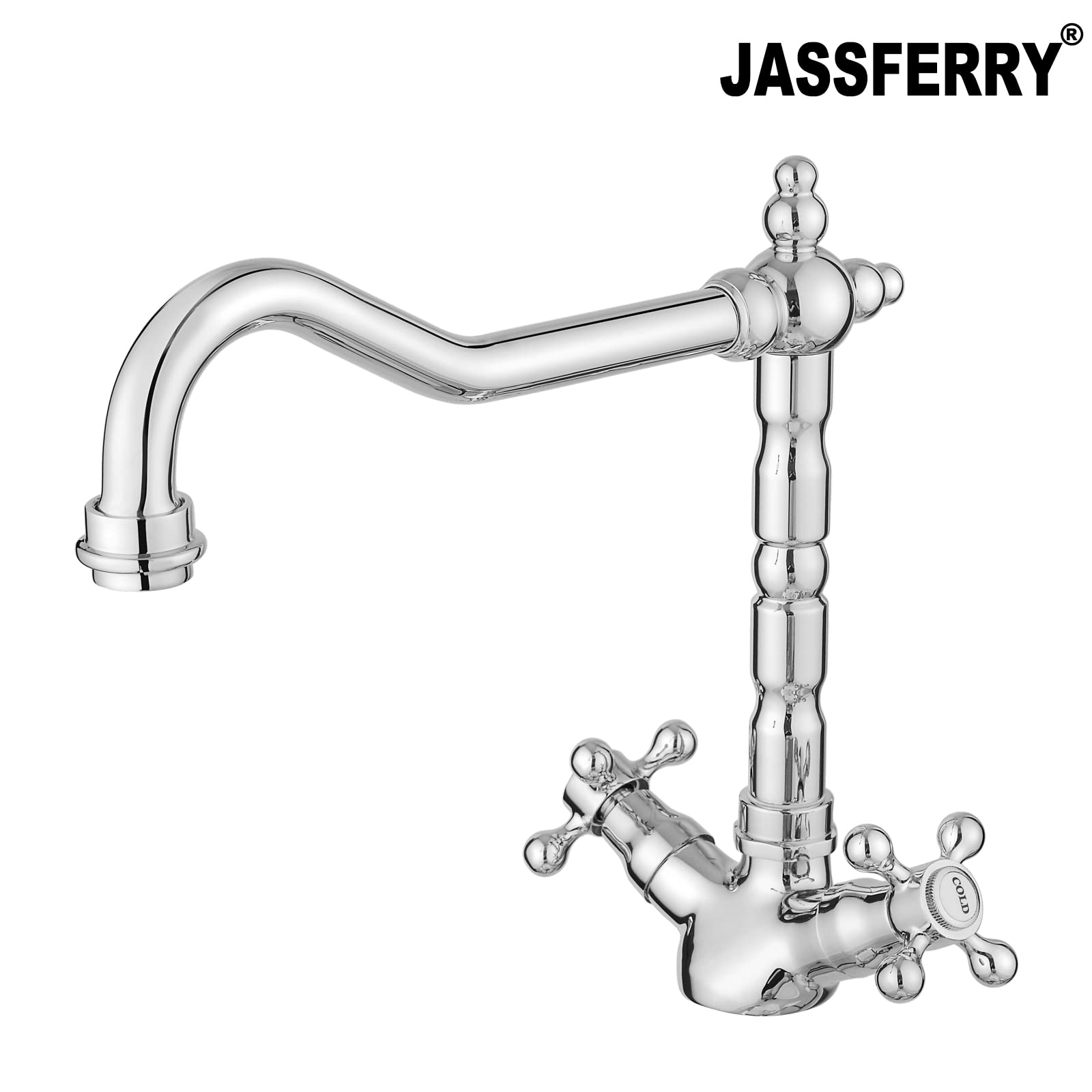 JASSFERRY Vintage francés mezclador grifo tradicional cruceta manijas monobloque cocina fregadero grifo con boquilla giratoria cromo pulido
