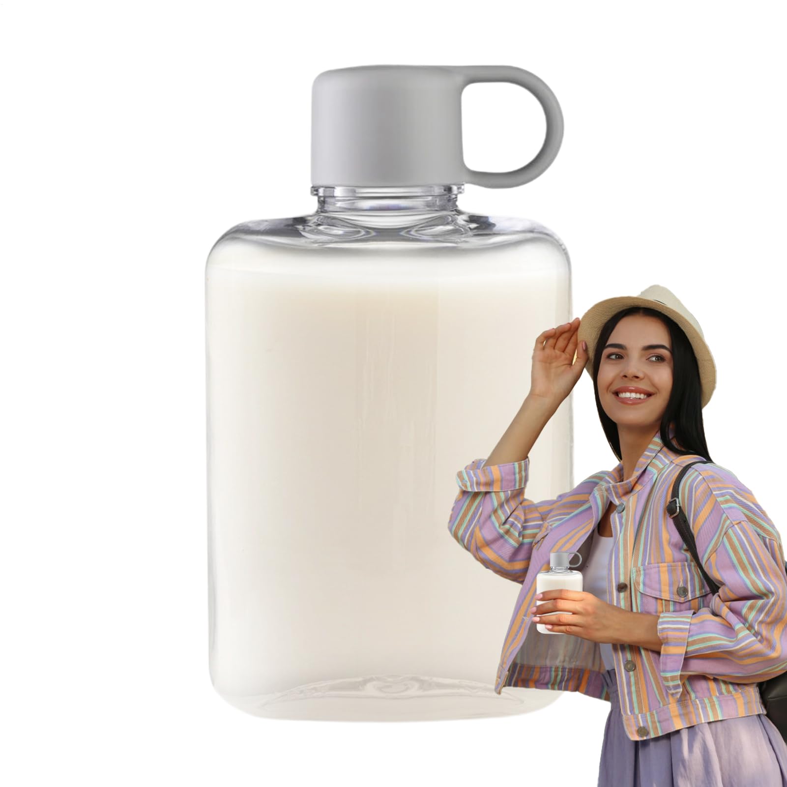 Bouteille d'eau plate – Design carré, construction Tritan compacte, gourde de voyage légère, fonction d'hydratation de poche pratique | Pour le camping, fitness, extérieur, trajets