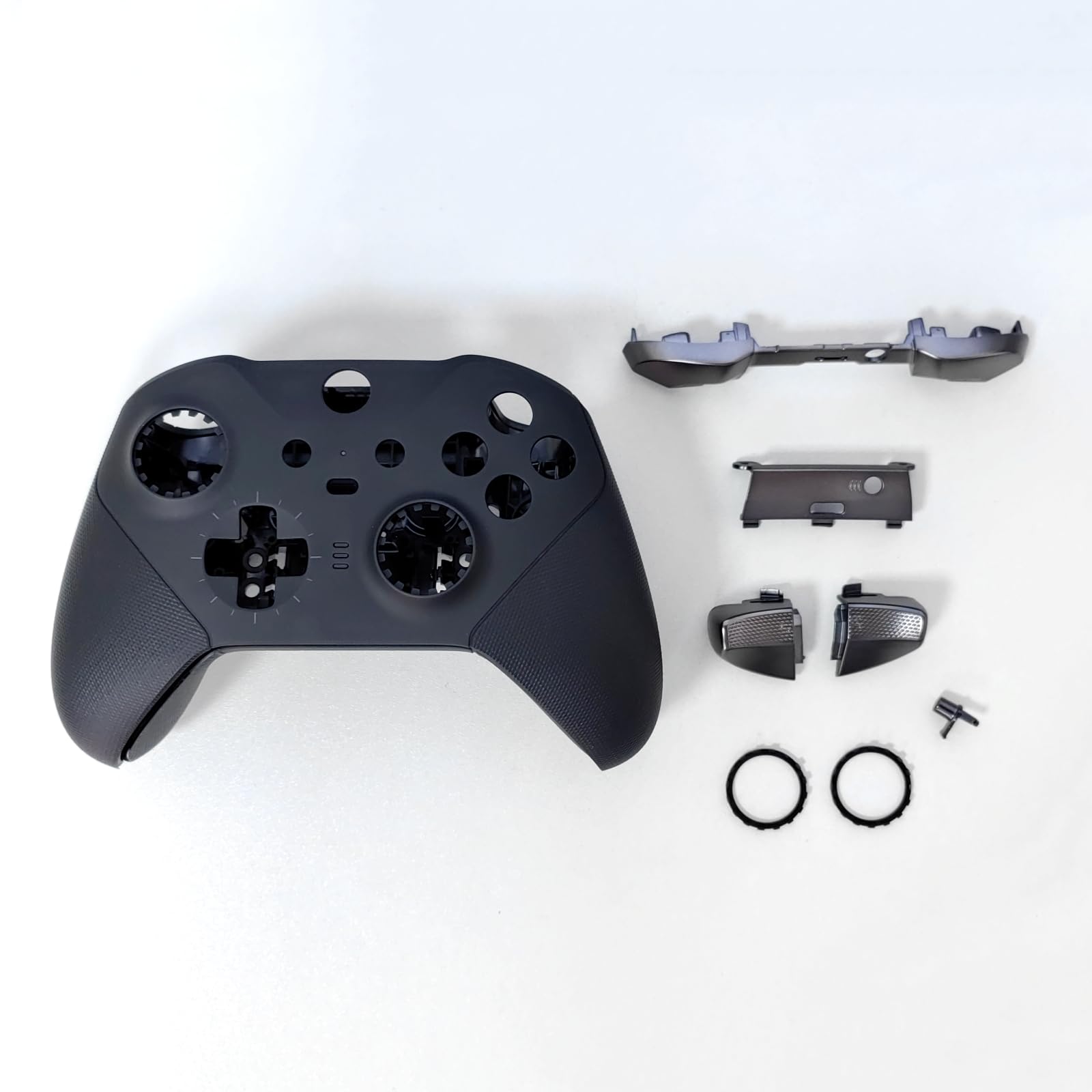Hzxkqmil Jeu de Boîtier de Remplacement pour Xbox Manette Elite Series 2 - Noir, Couvercle de Coque Avant/Arrière + LB RB LT RT Bouton Gâchette Baffle Anneaux de Joystick Accessoires