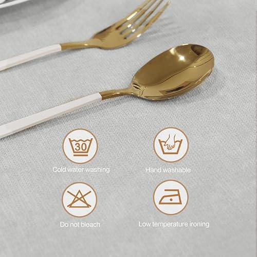 Vista 140 de Mantel rectangular de 57 x 118 pulgadas, lino sintético, sin arrugas e impermeable, color beige, rectangular, Navidad, Acción de Gracias, otoño