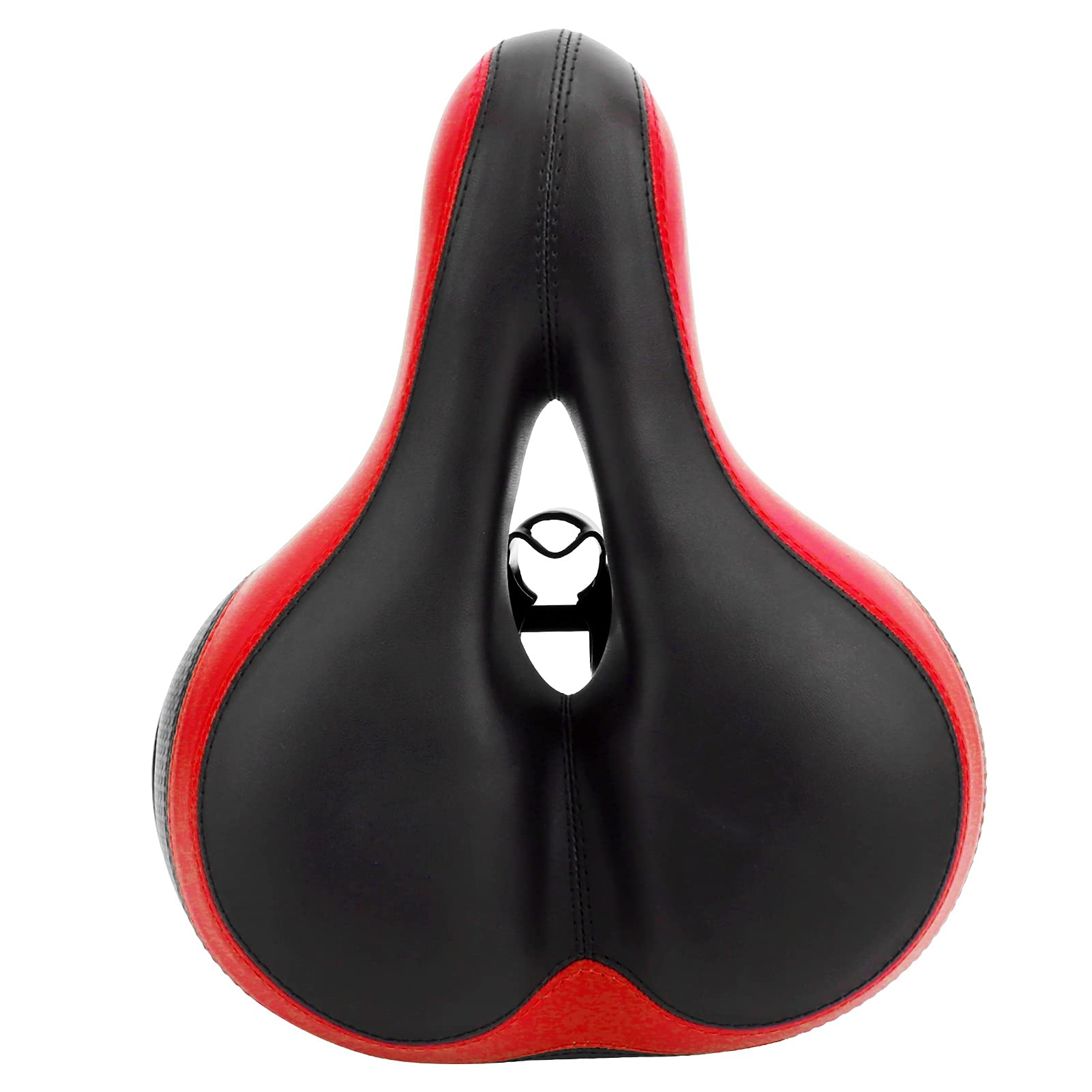 Bicycle Saddle,Microfiber Leather Bike Saddle, Hollow Carved and Shock Absorber Mountain Bike Seat Cushion, Comfortable Bicycle Seat Cushion for Men Women(Black red)