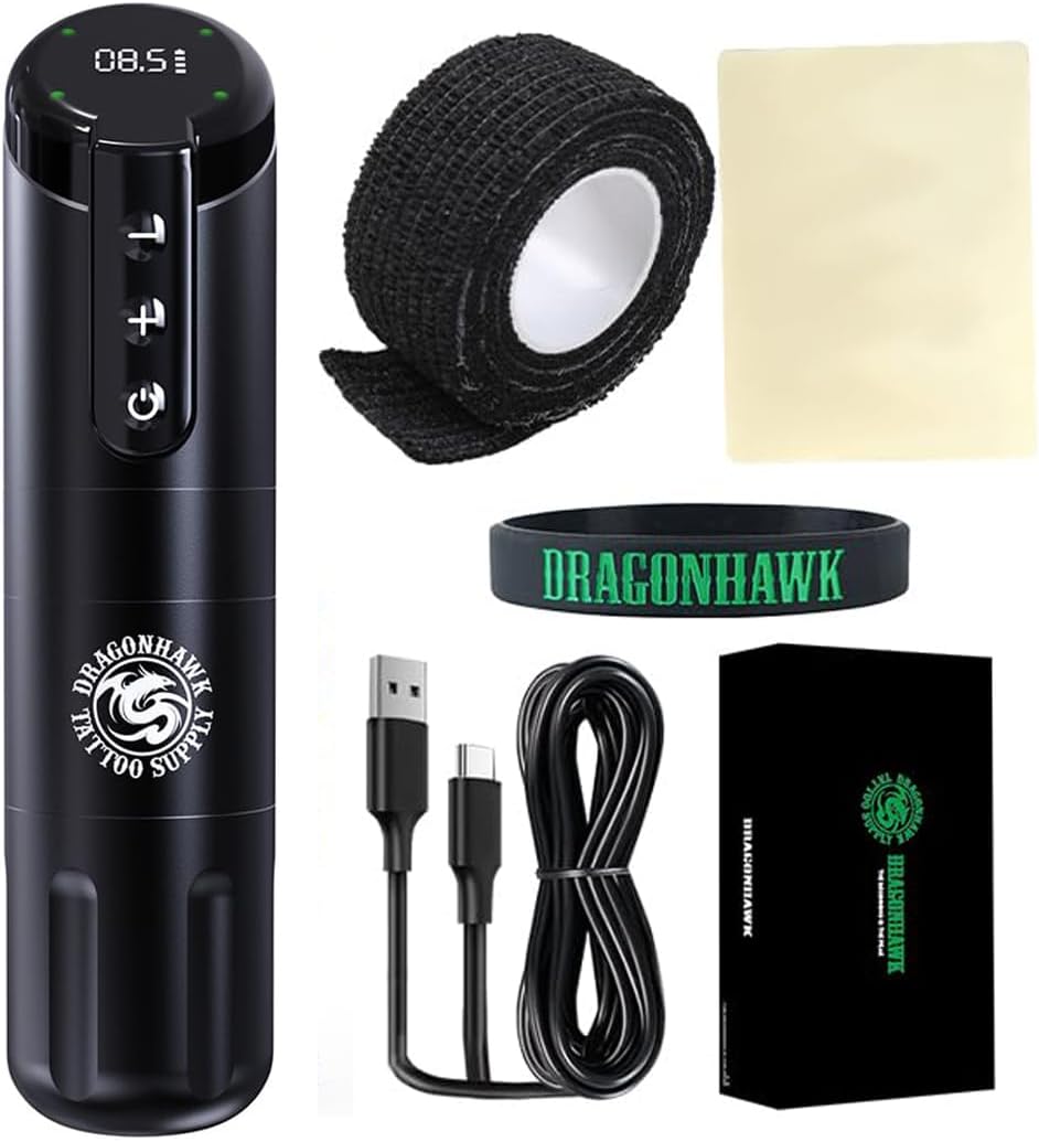 Dragonhawk Practice Tattoo Kit Wireless X2 Tattoo Pen Machine Gun Kit for Beginners