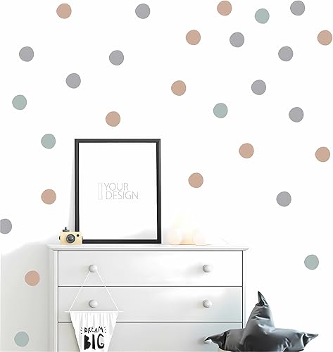 Miniatura 4 de Adhesivos de pared de lunares color gris y marrón, malva, vinilo extraíble, para guardería, niños, armario, refrigerador, sala de estar, habitación