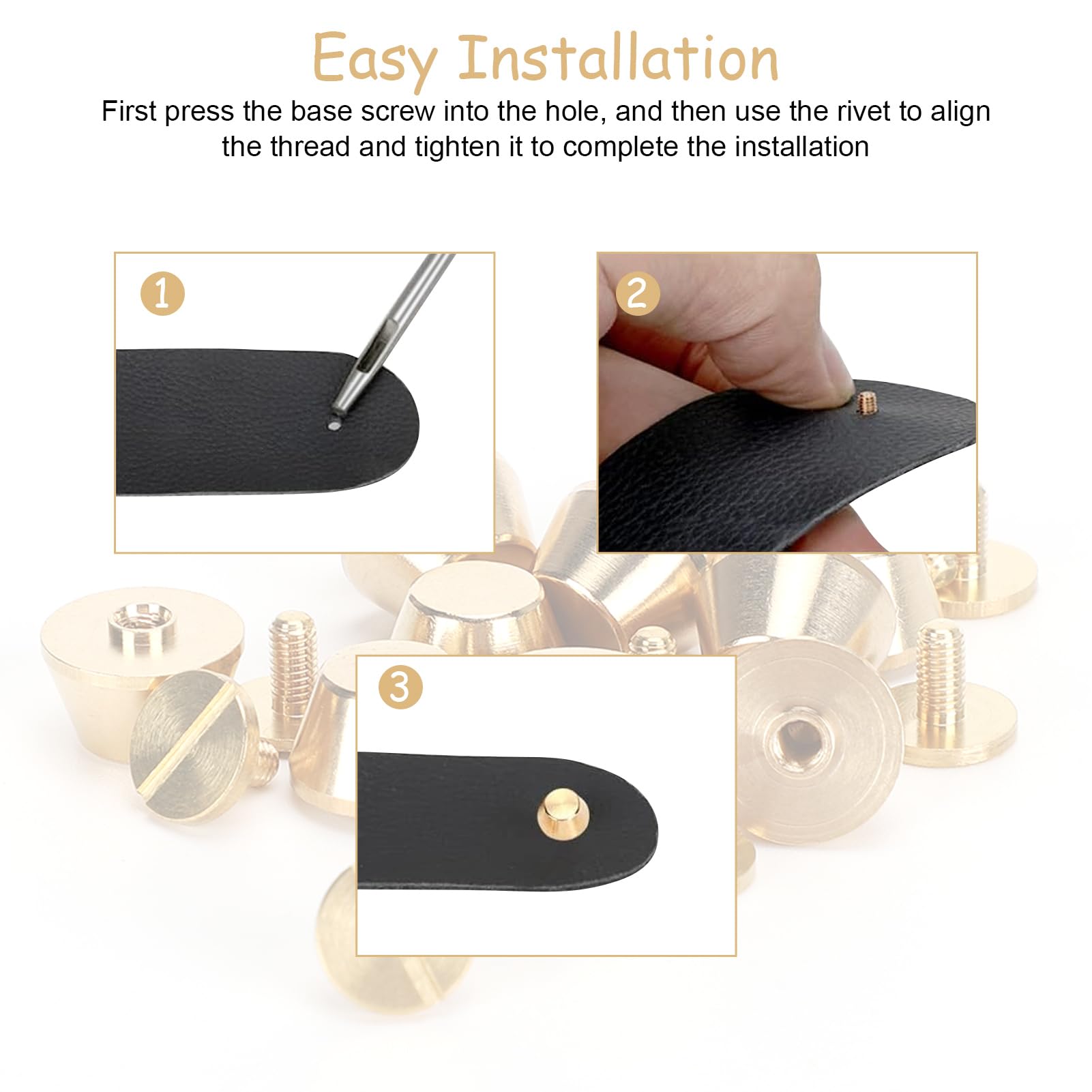 Yosoo Health Gear 10Pcs Handbag Feet Nailhead Metal Screw Back Cap Rivets Feet Nailhead Purse Handbag Luggage Flat Stud Rivet 12mm Brass Material Leather Craft - Image 4